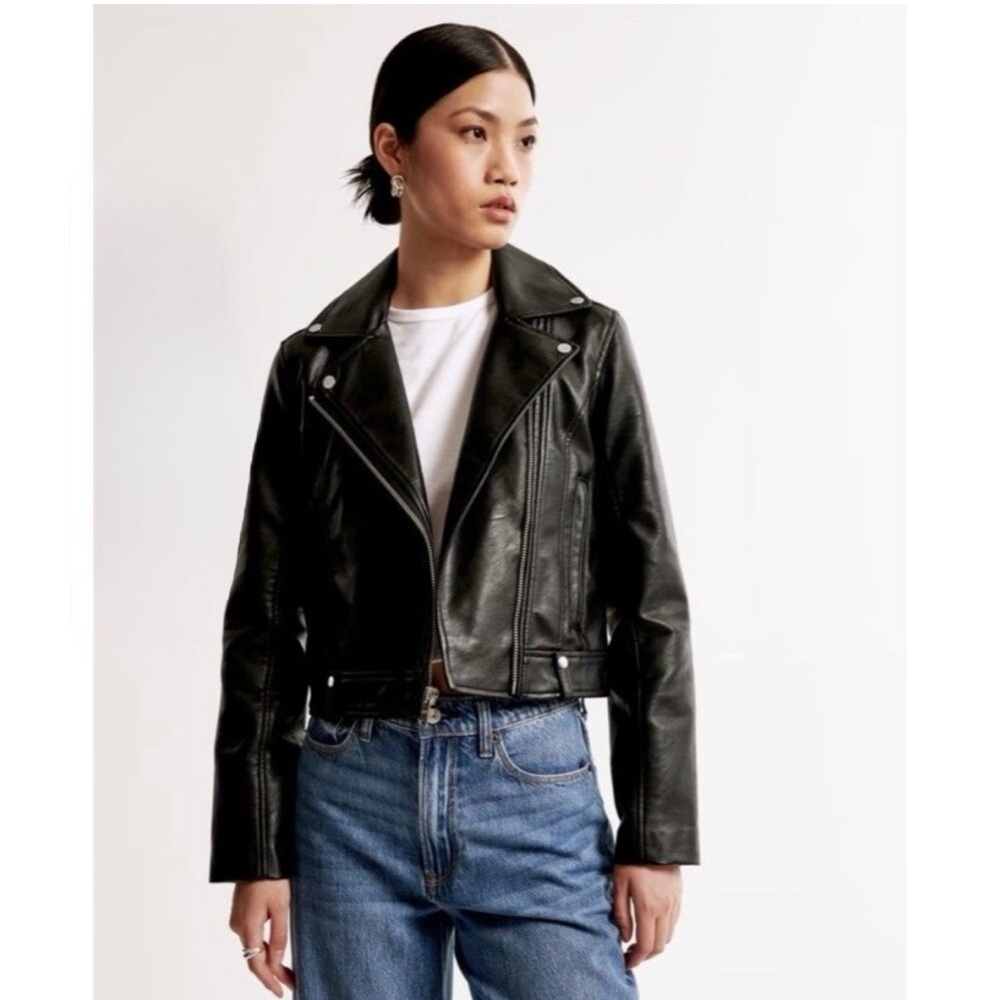 Abercrombie & Fitch Black bomber Vegan Faux Leather Jacket